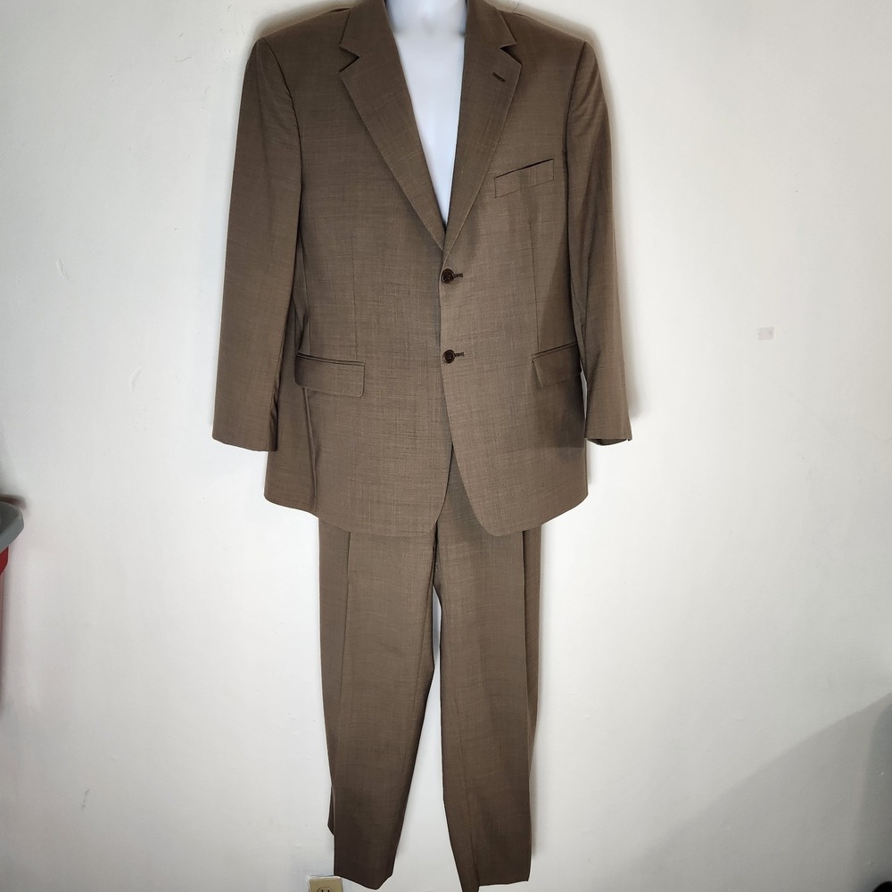 Mens Suit 44R 38x32 Brown Wool Blend 2 Piece Old Money Classic Tailored Formal